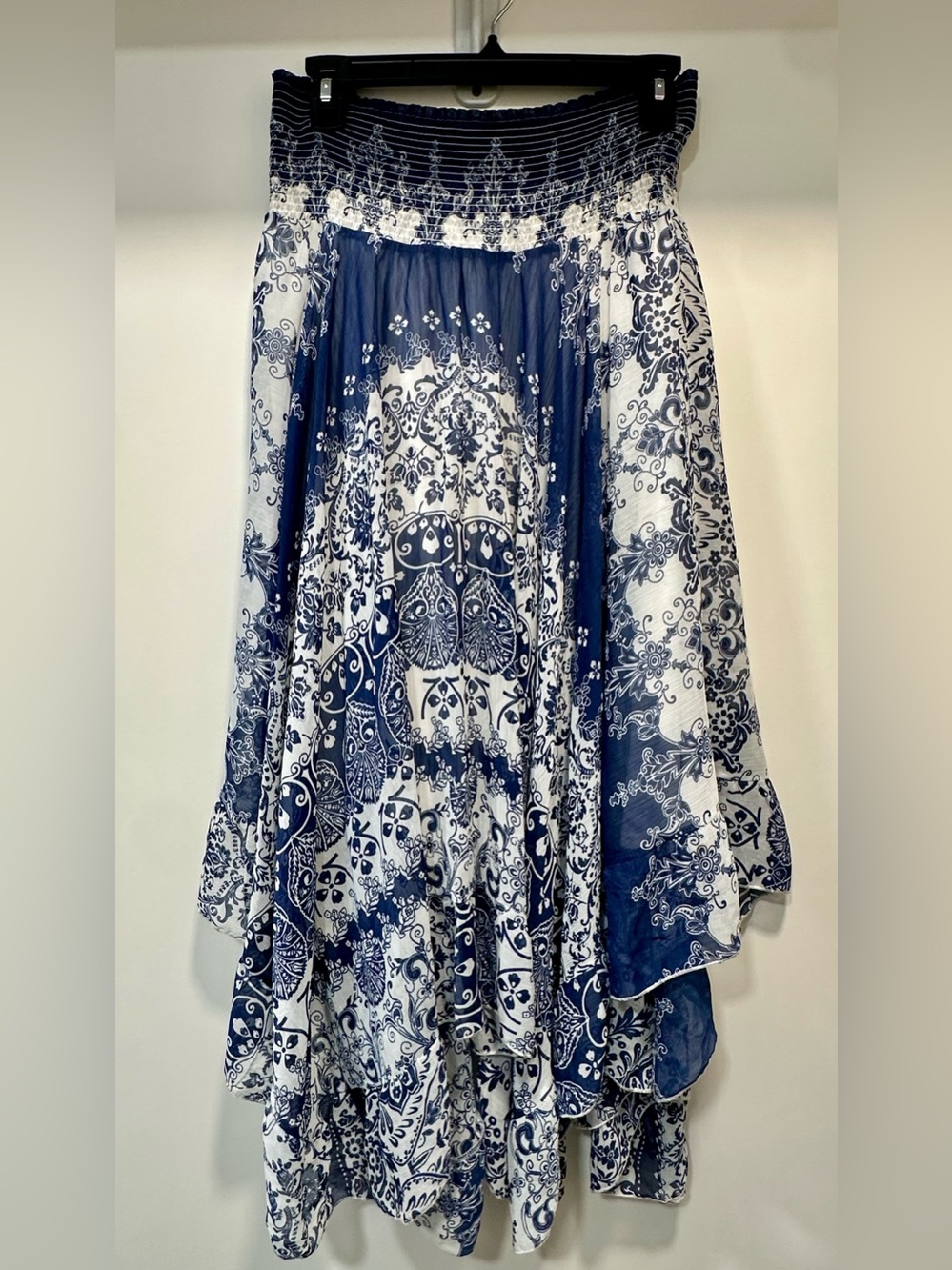 Blue and White Printed Flowy Maxi Skirt